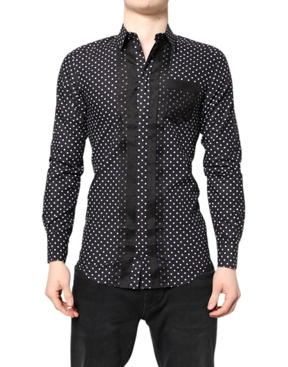 Dolce &amp; Gabbana – Schwarzes, gepunktetes, langärmliges, goldenes formelles Hemd