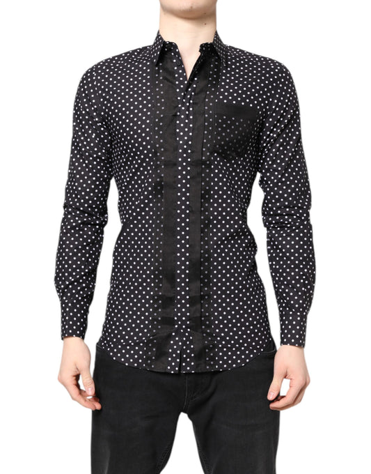 Dolce &amp; Gabbana – Schwarzes, gepunktetes, langärmliges, goldenes formelles Hemd