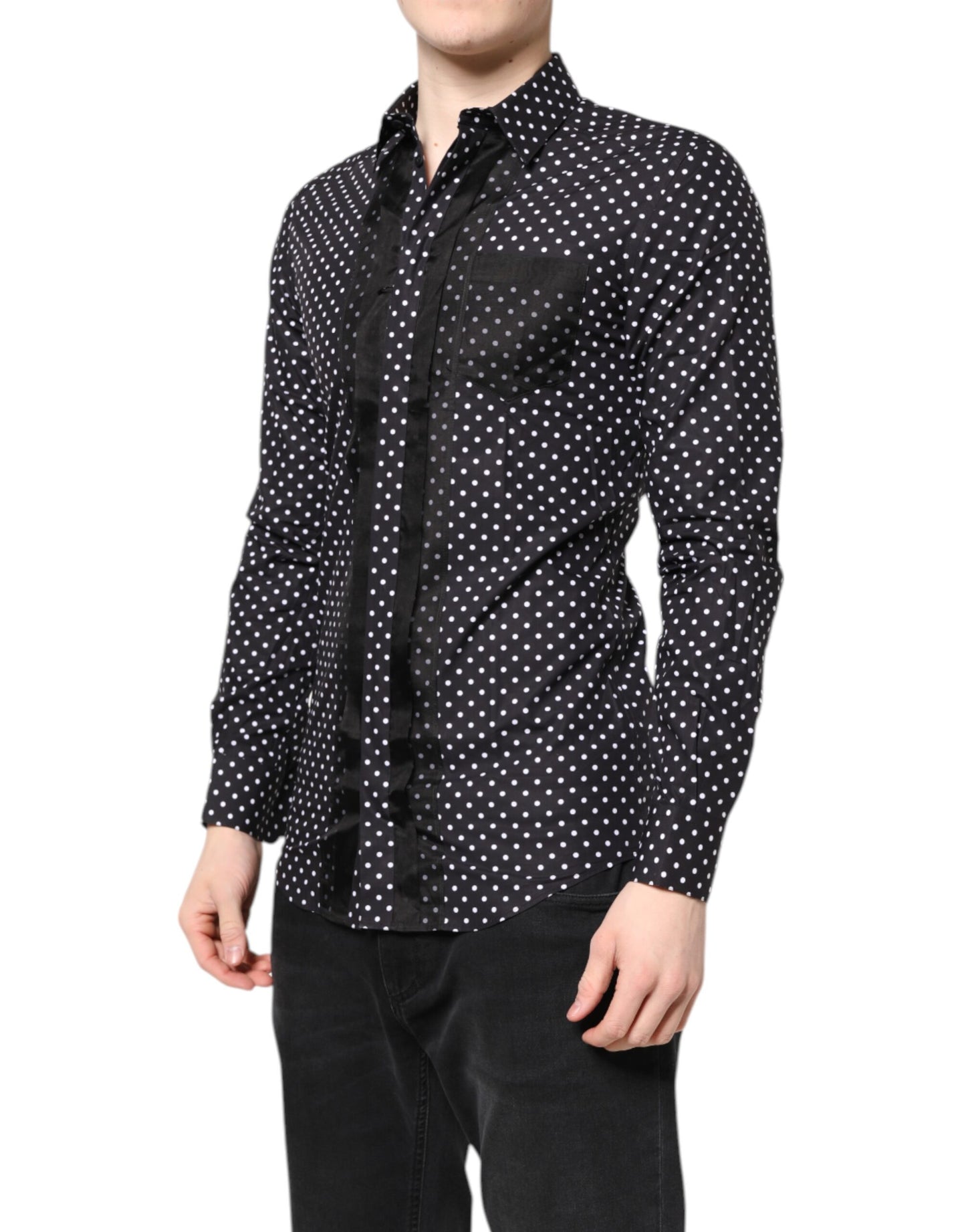 Dolce &amp; Gabbana – Schwarzes, gepunktetes, langärmliges, goldenes formelles Hemd