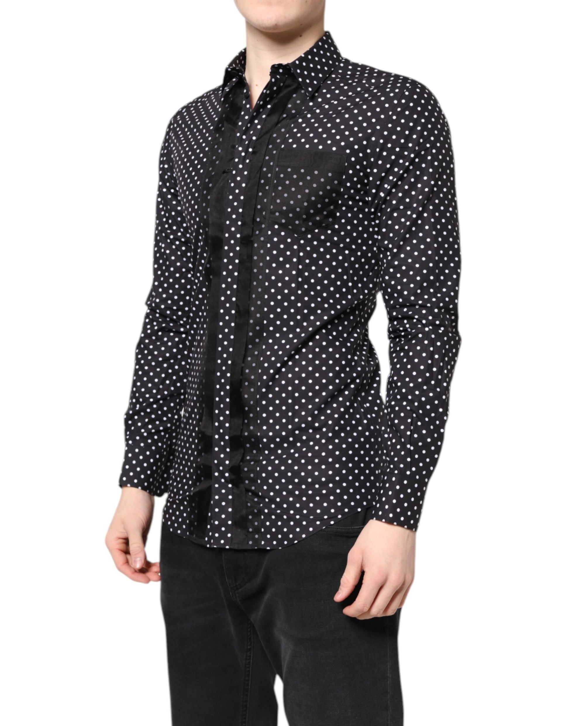 Dolce &amp; Gabbana – Schwarzes, gepunktetes, langärmliges, goldenes formelles Hemd