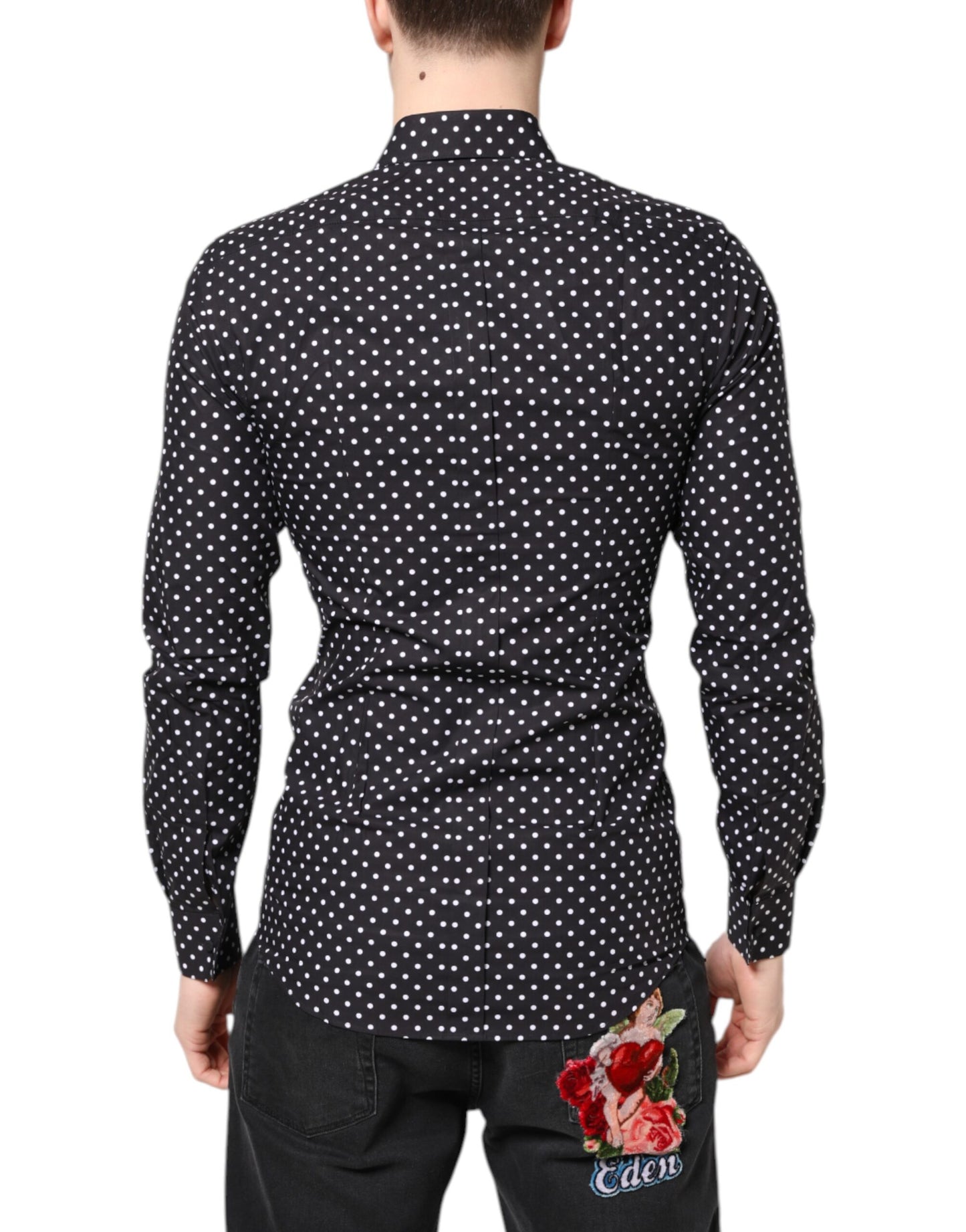 Dolce &amp; Gabbana – Schwarzes, gepunktetes, langärmliges, goldenes formelles Hemd