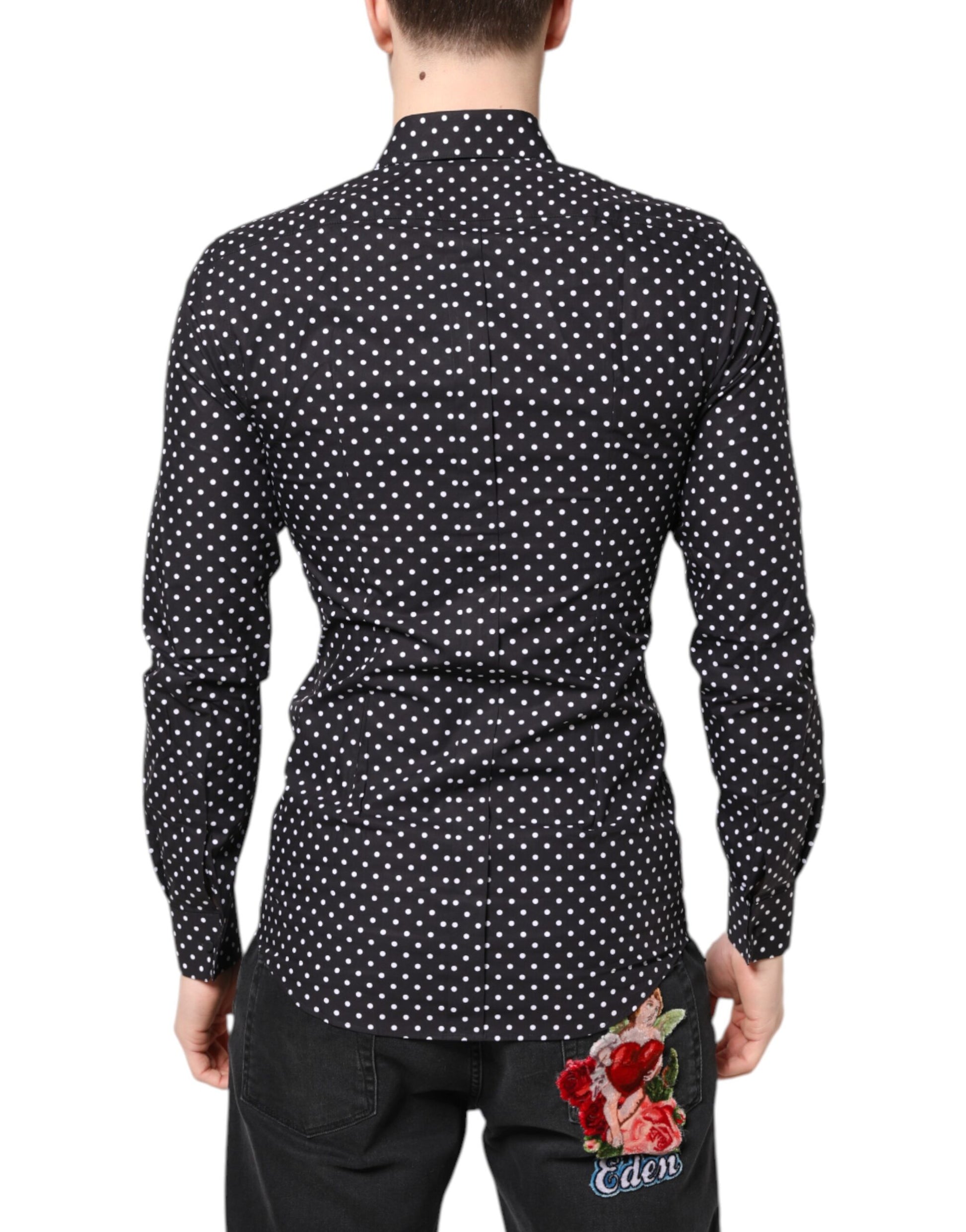 Dolce &amp; Gabbana – Schwarzes, gepunktetes, langärmliges, goldenes formelles Hemd