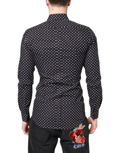 Dolce &amp; Gabbana – Schwarzes, gepunktetes, langärmliges, goldenes formelles Hemd