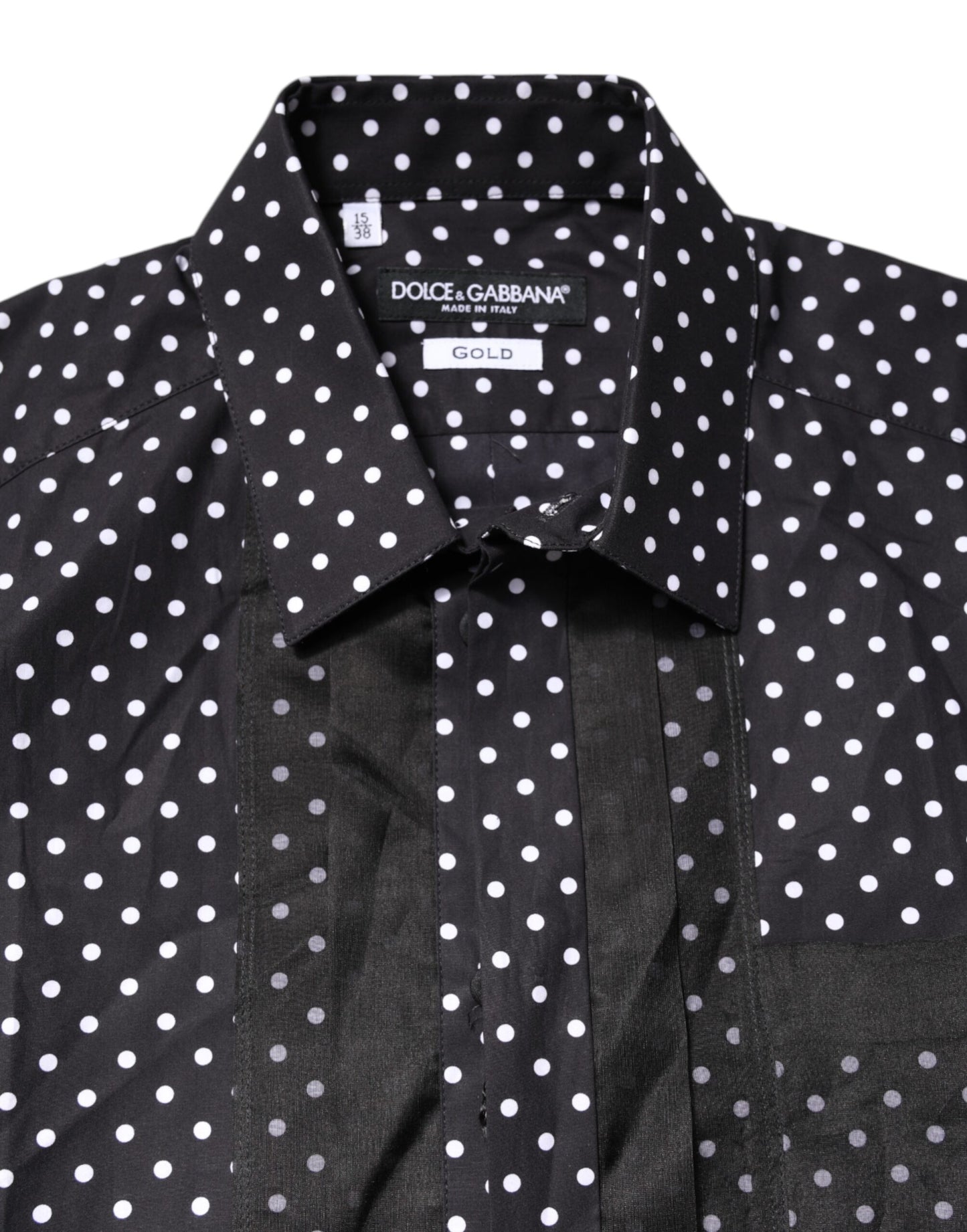 Dolce &amp; Gabbana – Schwarzes, gepunktetes, langärmliges, goldenes formelles Hemd