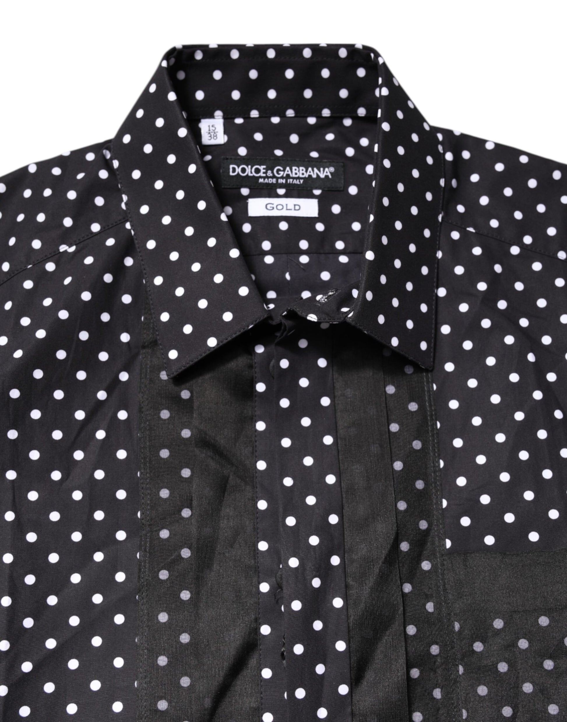 Dolce &amp; Gabbana – Schwarzes, gepunktetes, langärmliges, goldenes formelles Hemd
