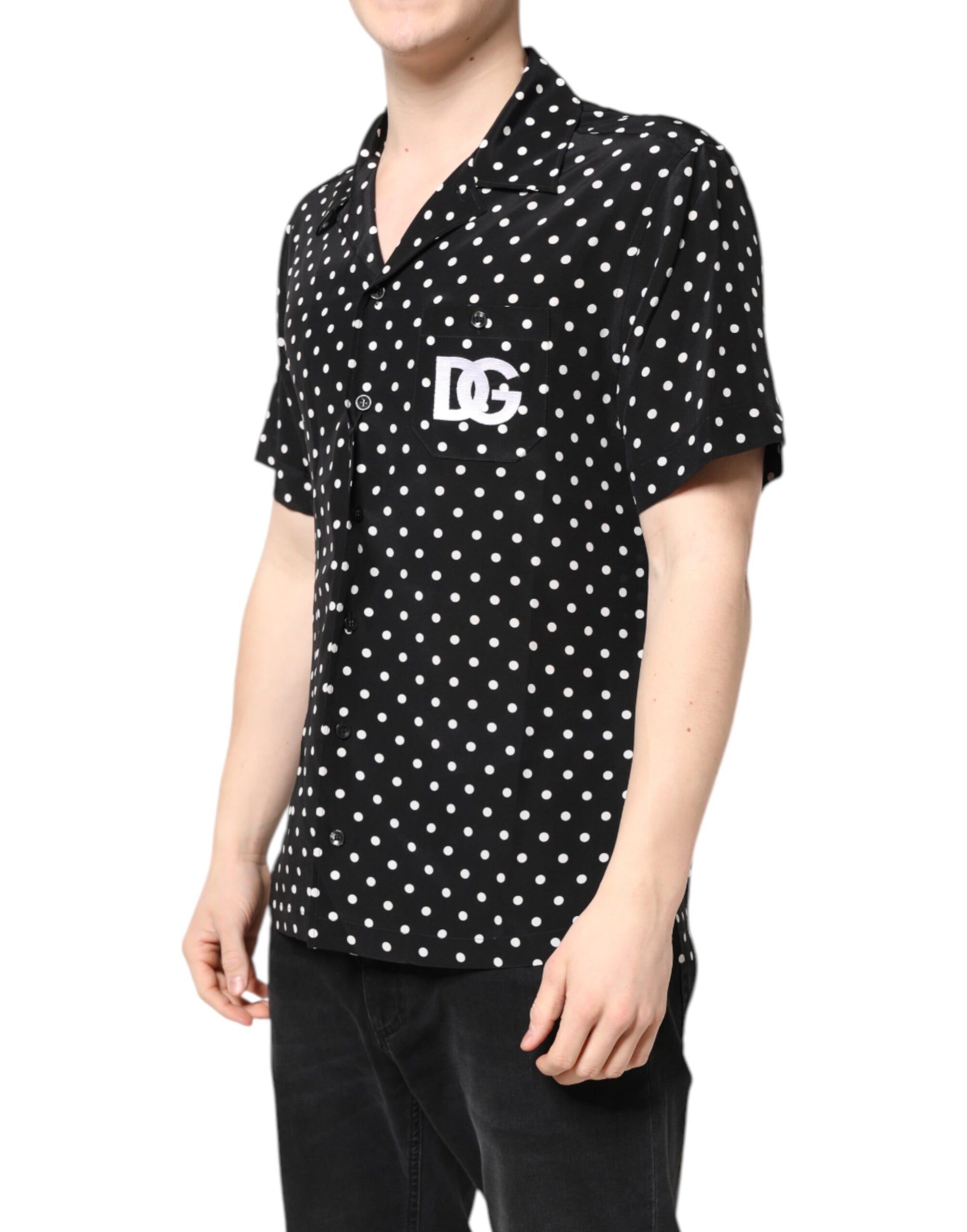 Dolce &amp; Gabbana – Schwarzes, gepunktetes, kurzärmliges Freizeithemd