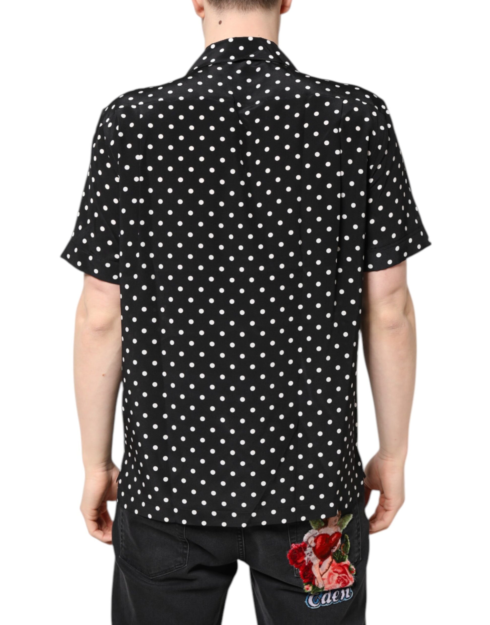 Dolce &amp; Gabbana – Schwarzes, gepunktetes, kurzärmliges Freizeithemd