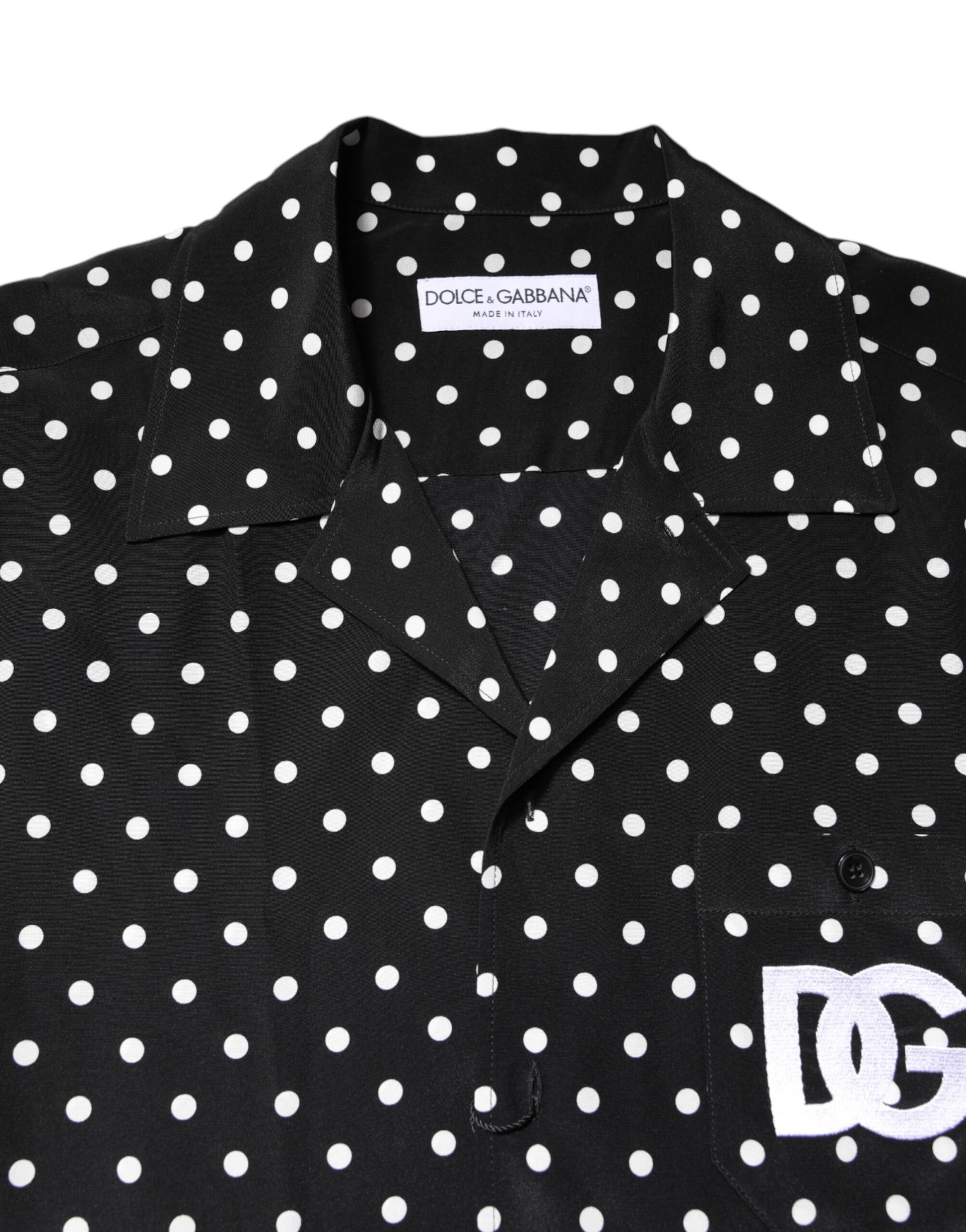 Dolce &amp; Gabbana – Schwarzes, gepunktetes, kurzärmliges Freizeithemd