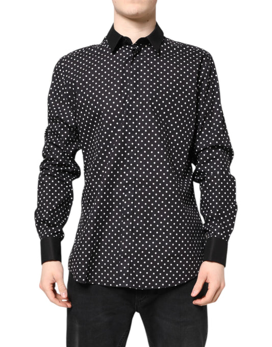 Dolce &amp; Gabbana – Schwarzes, gepunktetes Hemd aus Baumwolle für formelle Anlässe