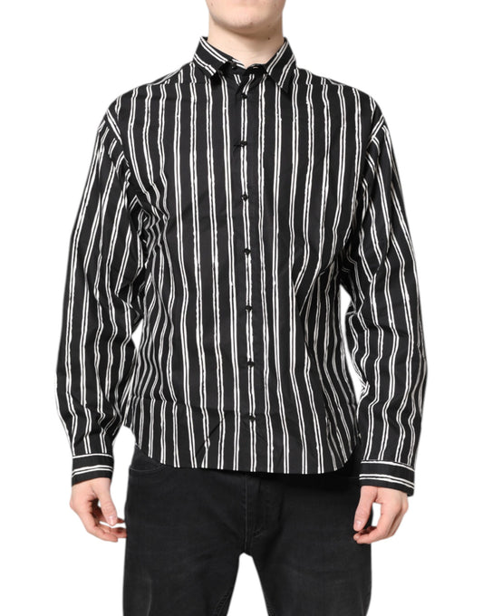 Dolce &amp; Gabbana – Schwarz-weiß gestreiftes Baumwollhemd