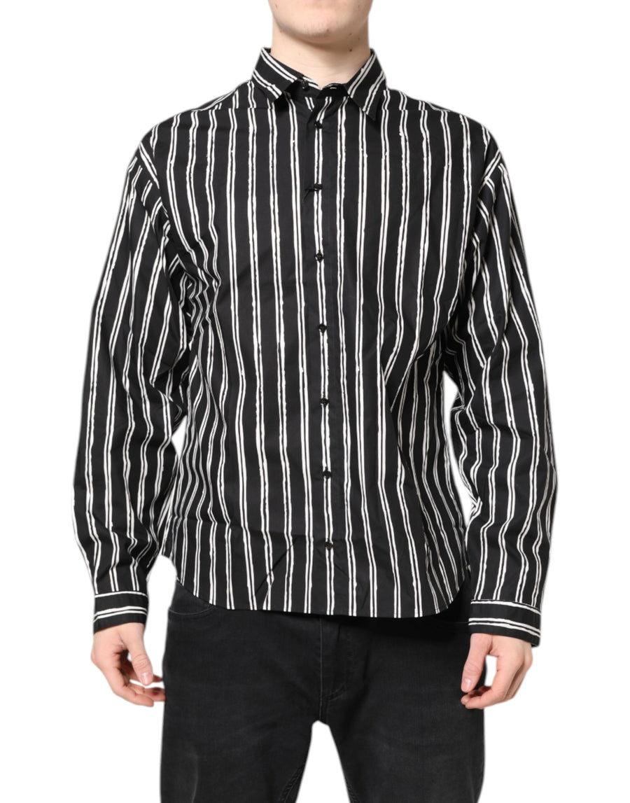 Dolce & Gabbana – Schwarz-weiß gestreiftes Baumwollhemd
