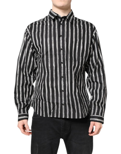 Dolce &amp; Gabbana – Schwarz-weiß gestreiftes Baumwollhemd