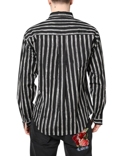 Dolce &amp; Gabbana – Schwarz-weiß gestreiftes Baumwollhemd