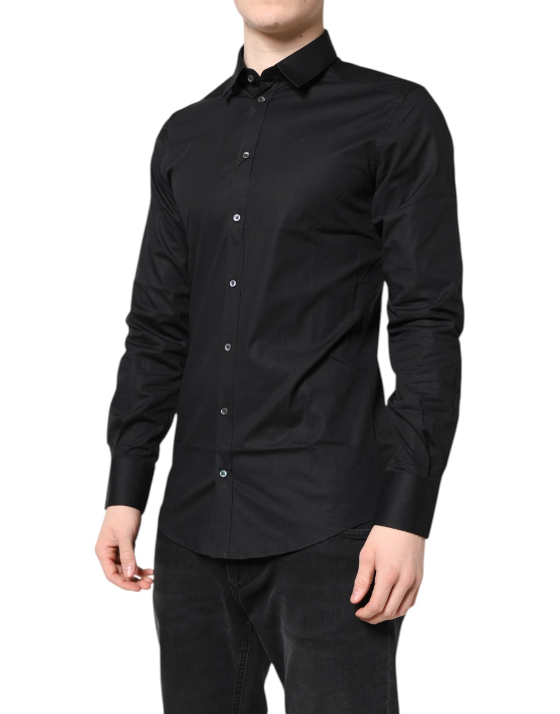 Dolce &amp; Gabbana – Schwarzes, goldenes Langarmhemd aus Baumwolle