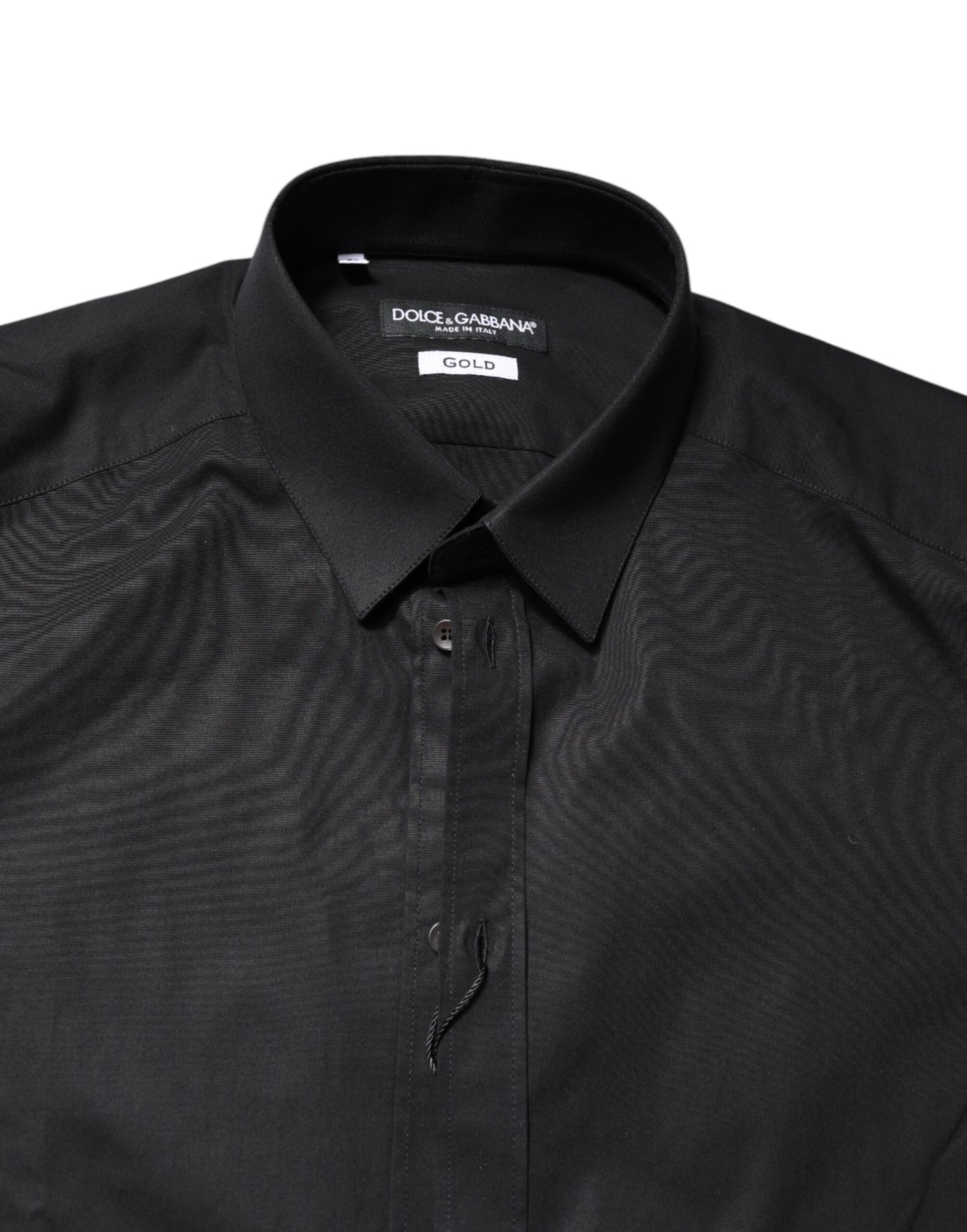 Dolce &amp; Gabbana – Schwarzes, goldenes Langarmhemd aus Baumwolle