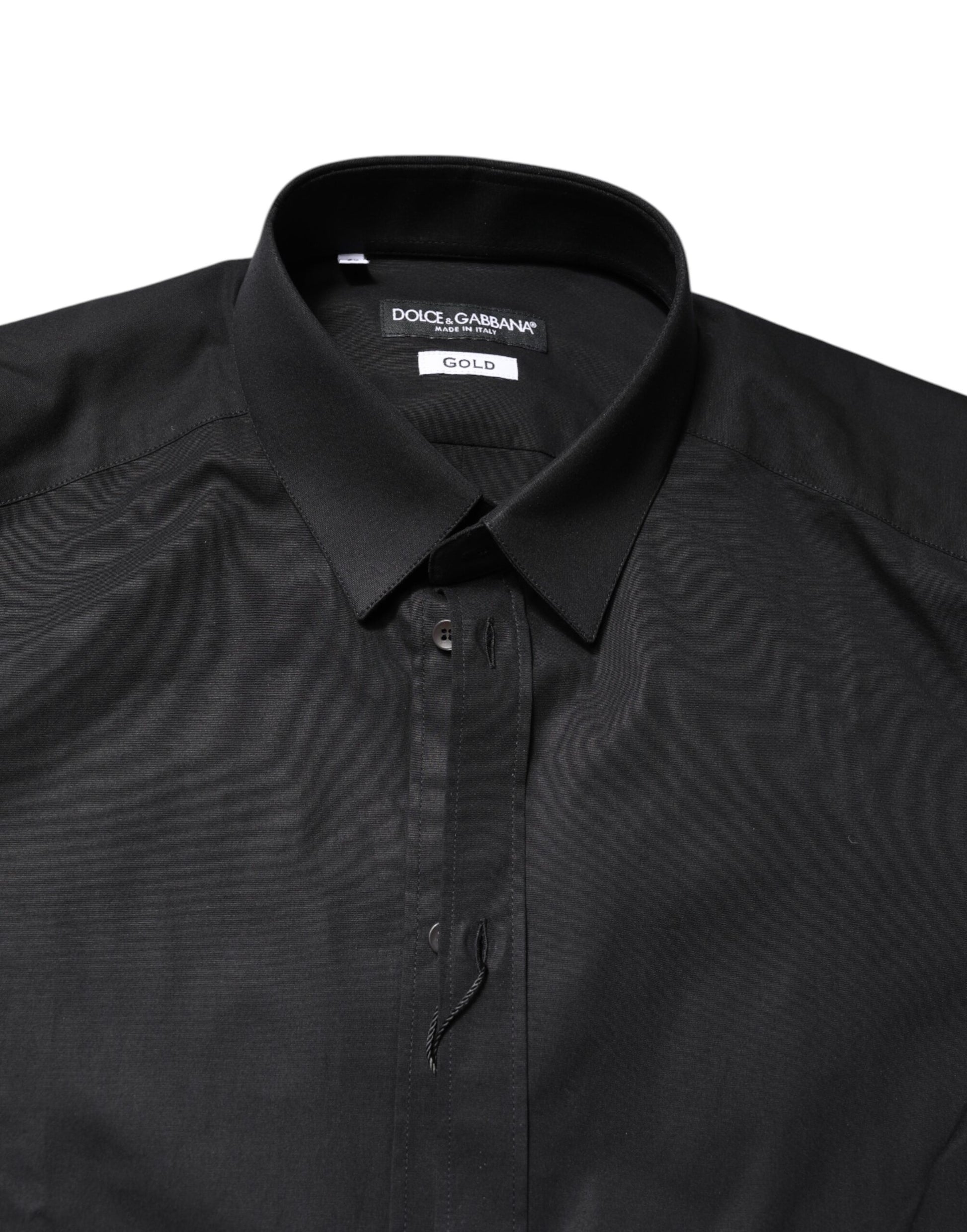Dolce &amp; Gabbana – Schwarzes, goldenes Langarmhemd aus Baumwolle