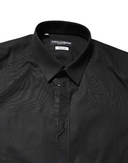 Dolce &amp; Gabbana – Schwarzes, goldenes Langarmhemd aus Baumwolle