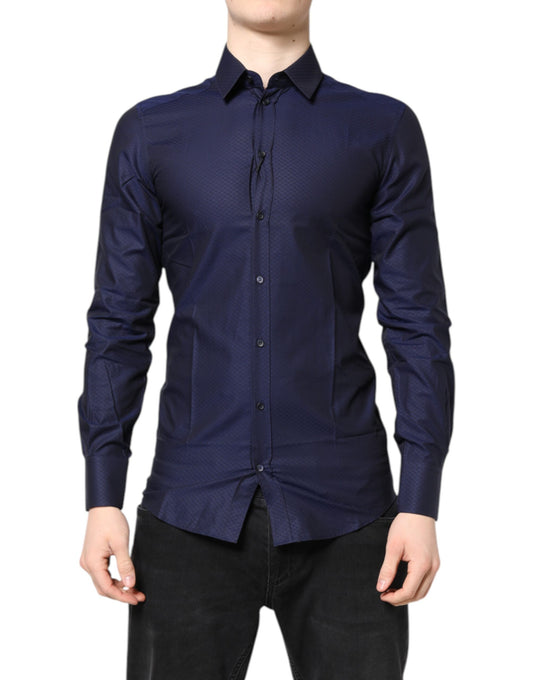 Dolce &amp; Gabbana Blau GOLD Baumwolle Langarm Herren Hemd
