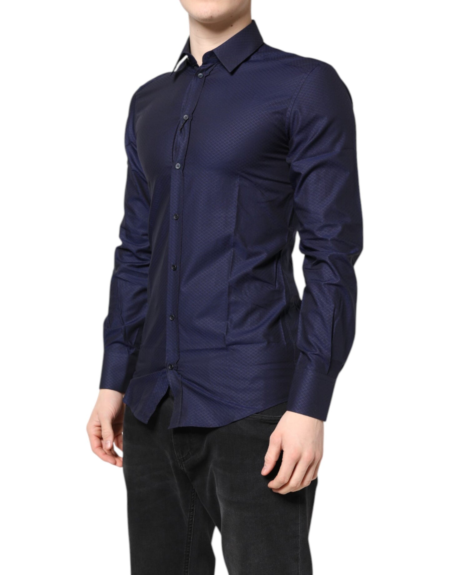 Dolce &amp; Gabbana Blau GOLD Baumwolle Langarm Herren Hemd