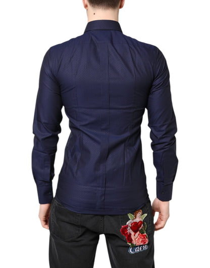 Dolce &amp; Gabbana Blau GOLD Baumwolle Langarm Herren Hemd