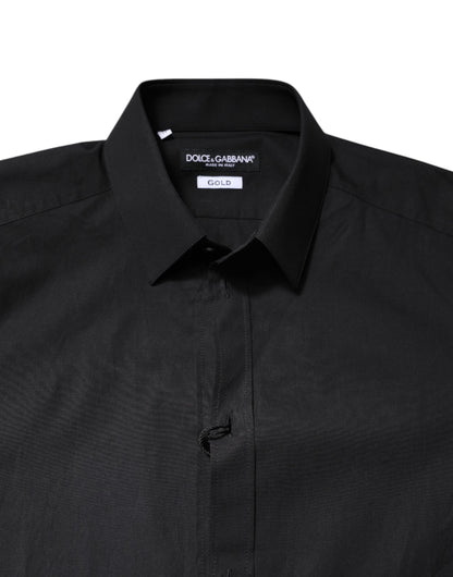 Dolce &amp; Gabbana Schwarzes GOLDENES formelles Baumwollhemd