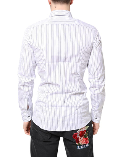 Dolce &amp; Gabbana – Weißes, goldenes Baumwollhemd mit Streifen
