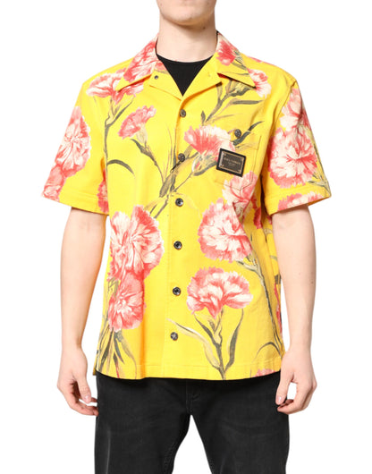 Dolce &amp; Gabbana Gelbes Blumenhemd für Herren mit Button-Down-Kragen