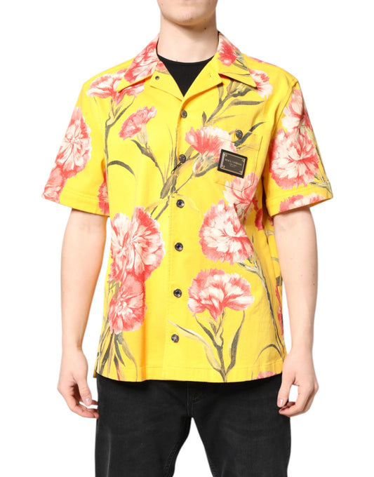 Dolce &amp; Gabbana Gelbes Blumenhemd für Herren mit Button-Down-Kragen