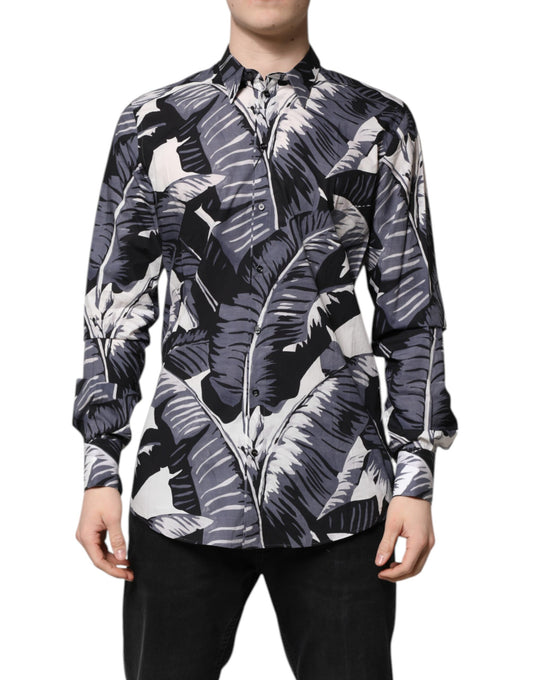 Dolce &amp; Gabbana Mehrfarbiges GOLD-Baumwollhemd mit Bananenblatt-Print