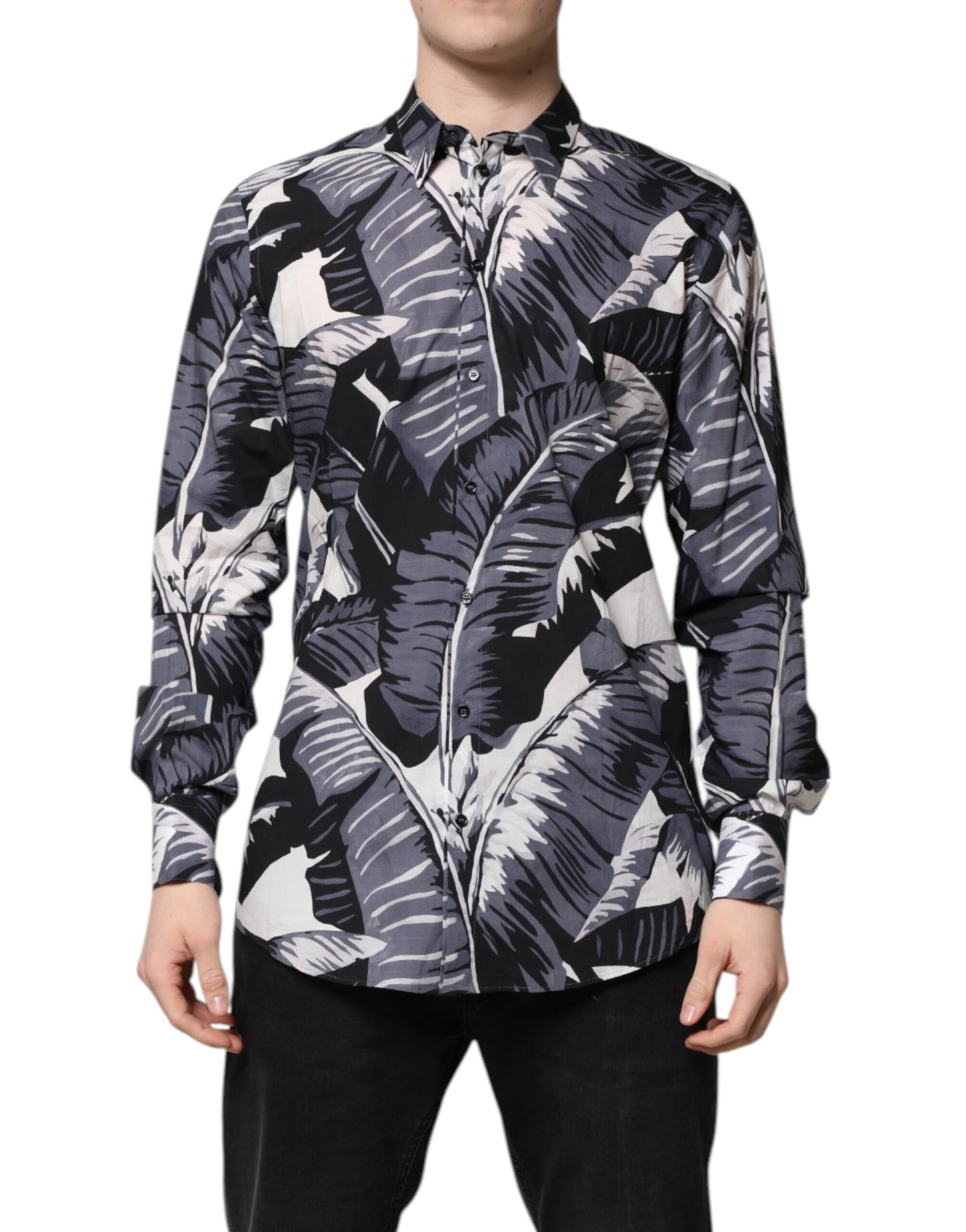 Dolce &amp; Gabbana Mehrfarbiges GOLD-Baumwollhemd mit Bananenblatt-Print