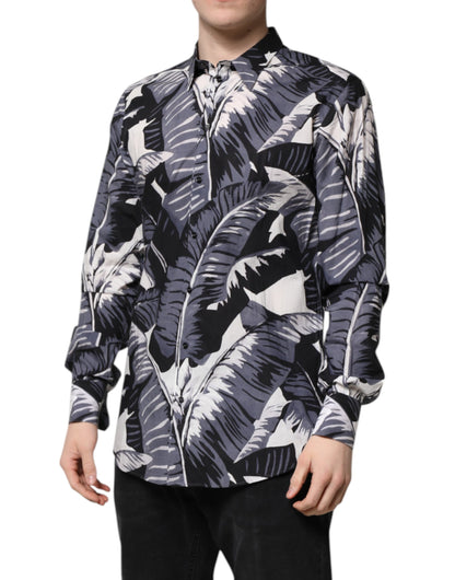 Dolce &amp; Gabbana Mehrfarbiges GOLD-Baumwollhemd mit Bananenblatt-Print