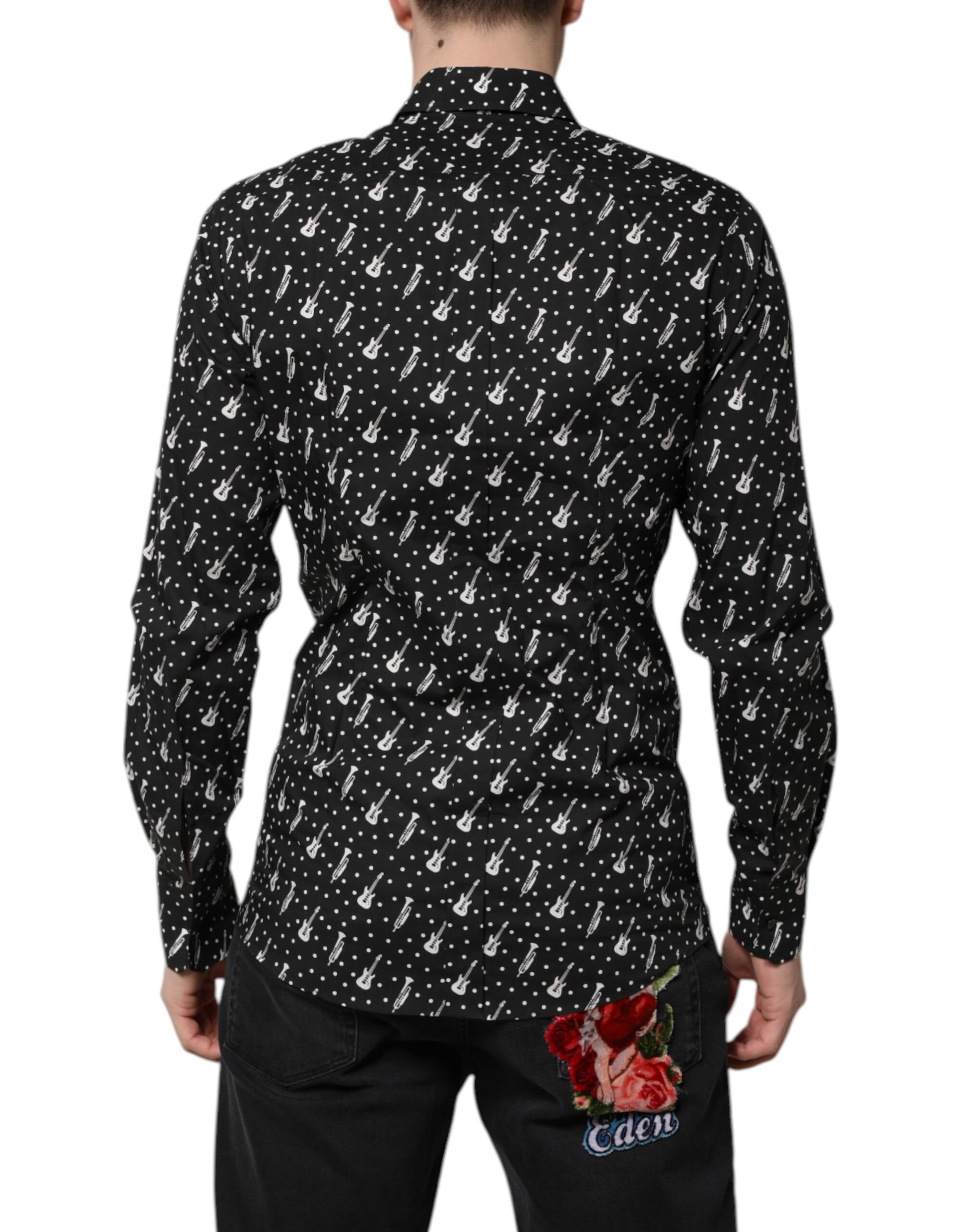 Dolce &amp; Gabbana Schwarzes GOLD-Hemd mit Instrumentenverzierung