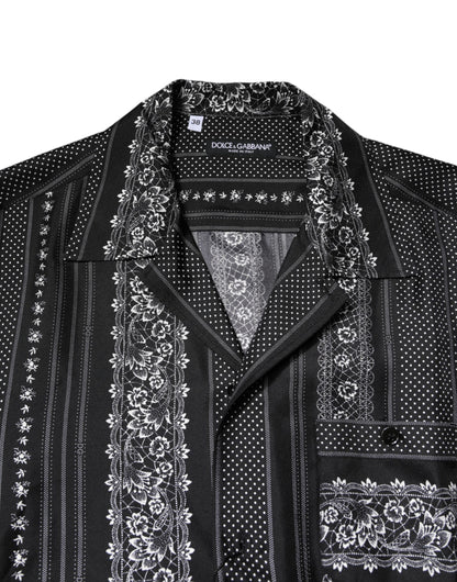 Dolce &amp; Gabbana – Schwarzes Seidenhemd mit Blumendruck und kurzen Ärmeln
