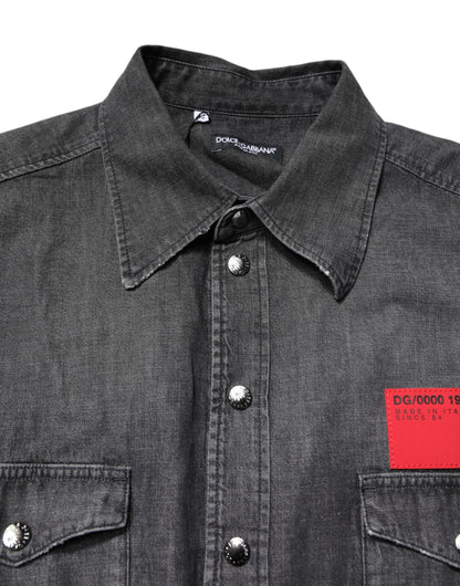 Dolce &amp; Gabbana – Graues Jeanshemd mit langen Ärmeln und Knopfleiste