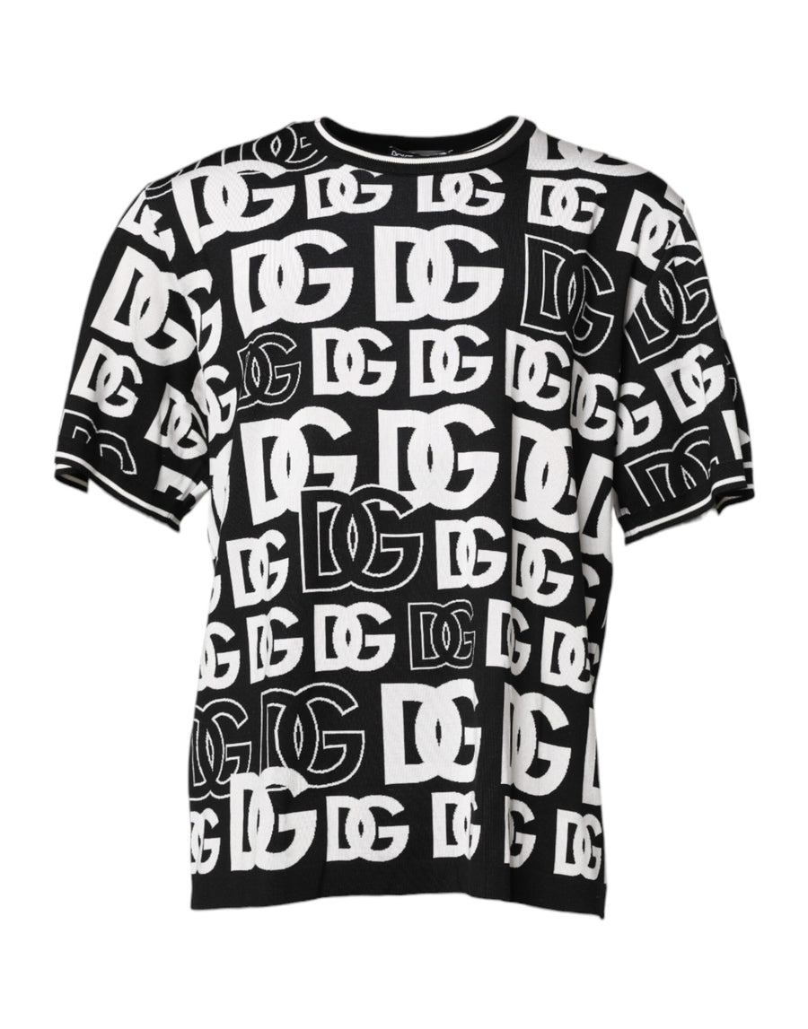 Dolce & Gabbana Black White Silk Knit DG Print T-shirt