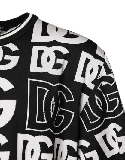 Dolce & Gabbana Black White Silk Knit DG Print T-shirt