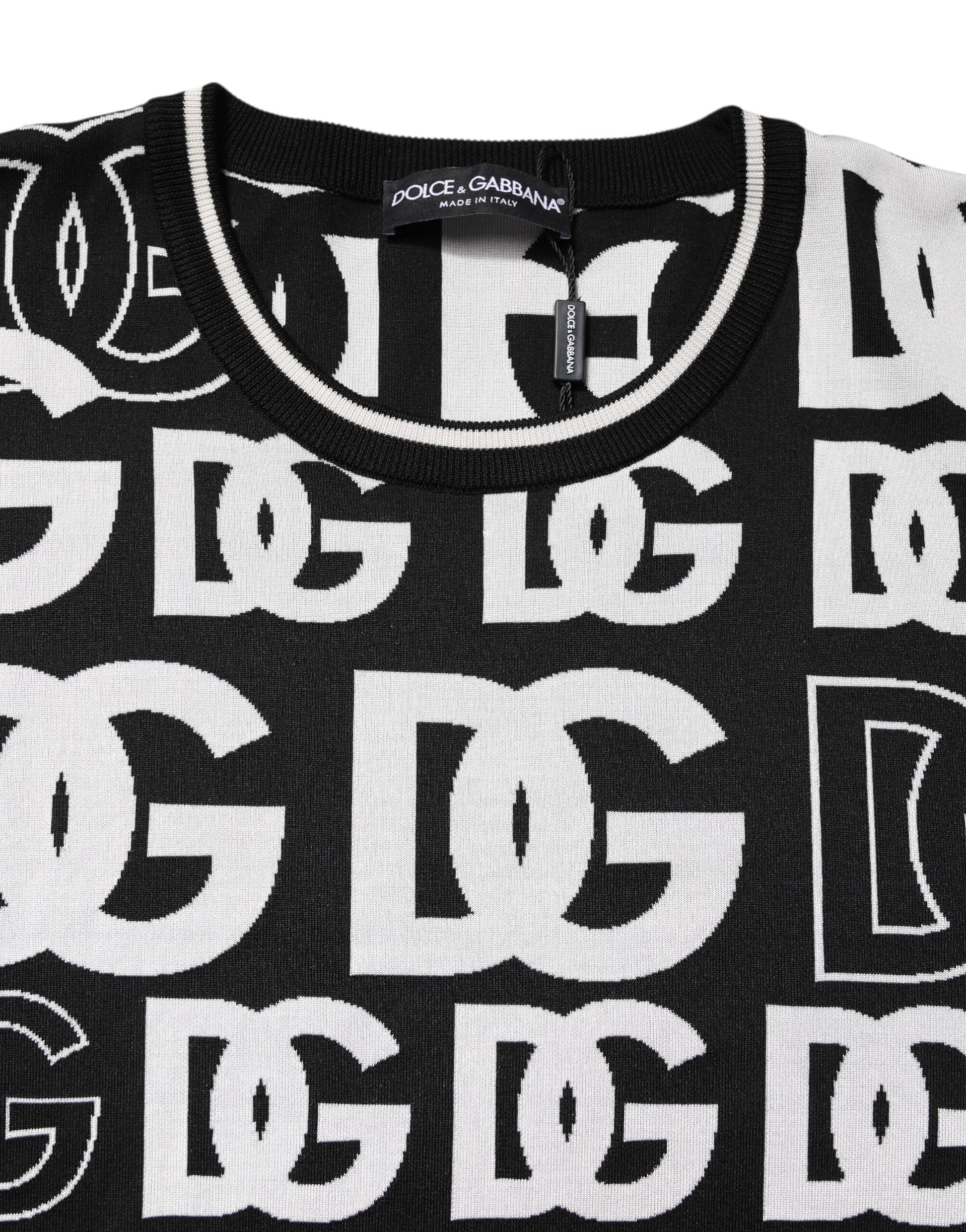 Dolce & Gabbana Black White Silk Knit DG Print T-shirt