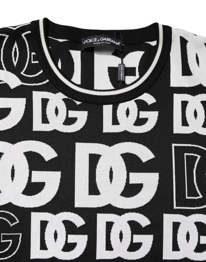 Dolce & Gabbana Black White Silk Knit DG Print T-shirt