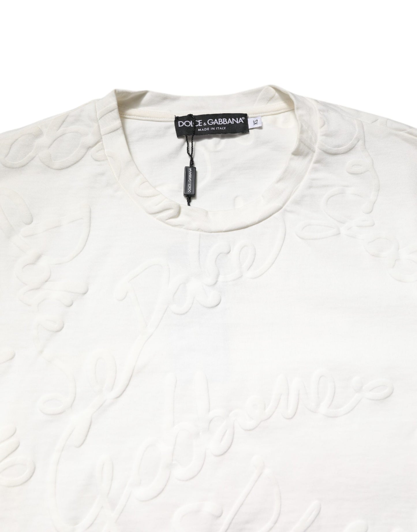 Dolce & Gabbana White Cotton Logo Embossed Crew Neck T-shirt