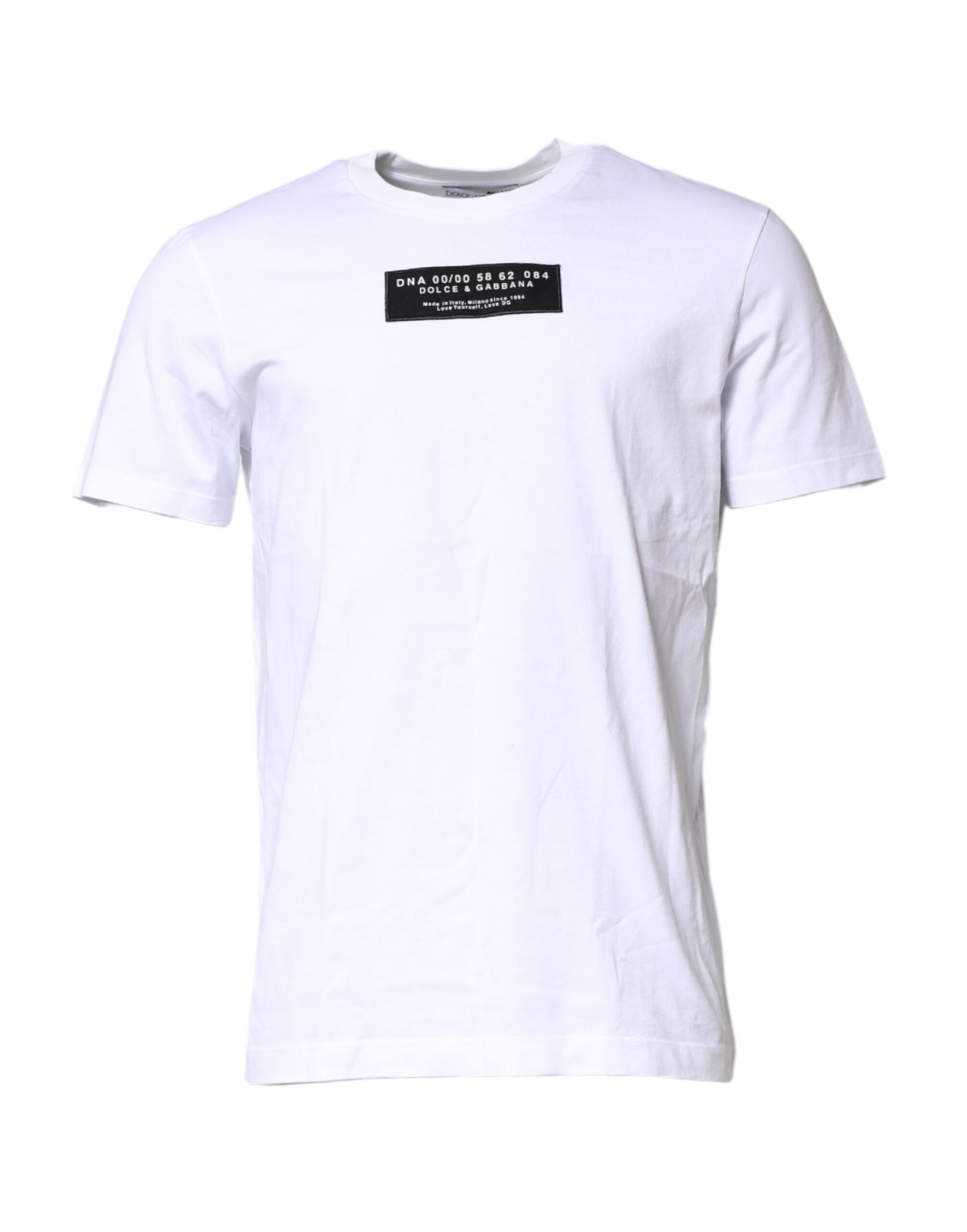 Dolce & Gabbana White Cotton Logo Patch Crew Neck T-shirt