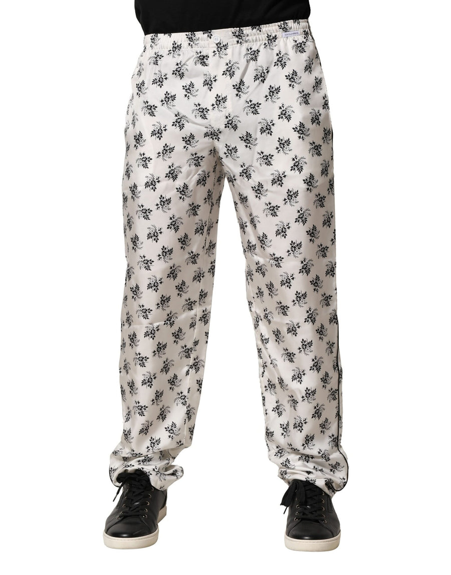Dolce & Gabbana – Weiße, geblümte Loungehose aus Seide