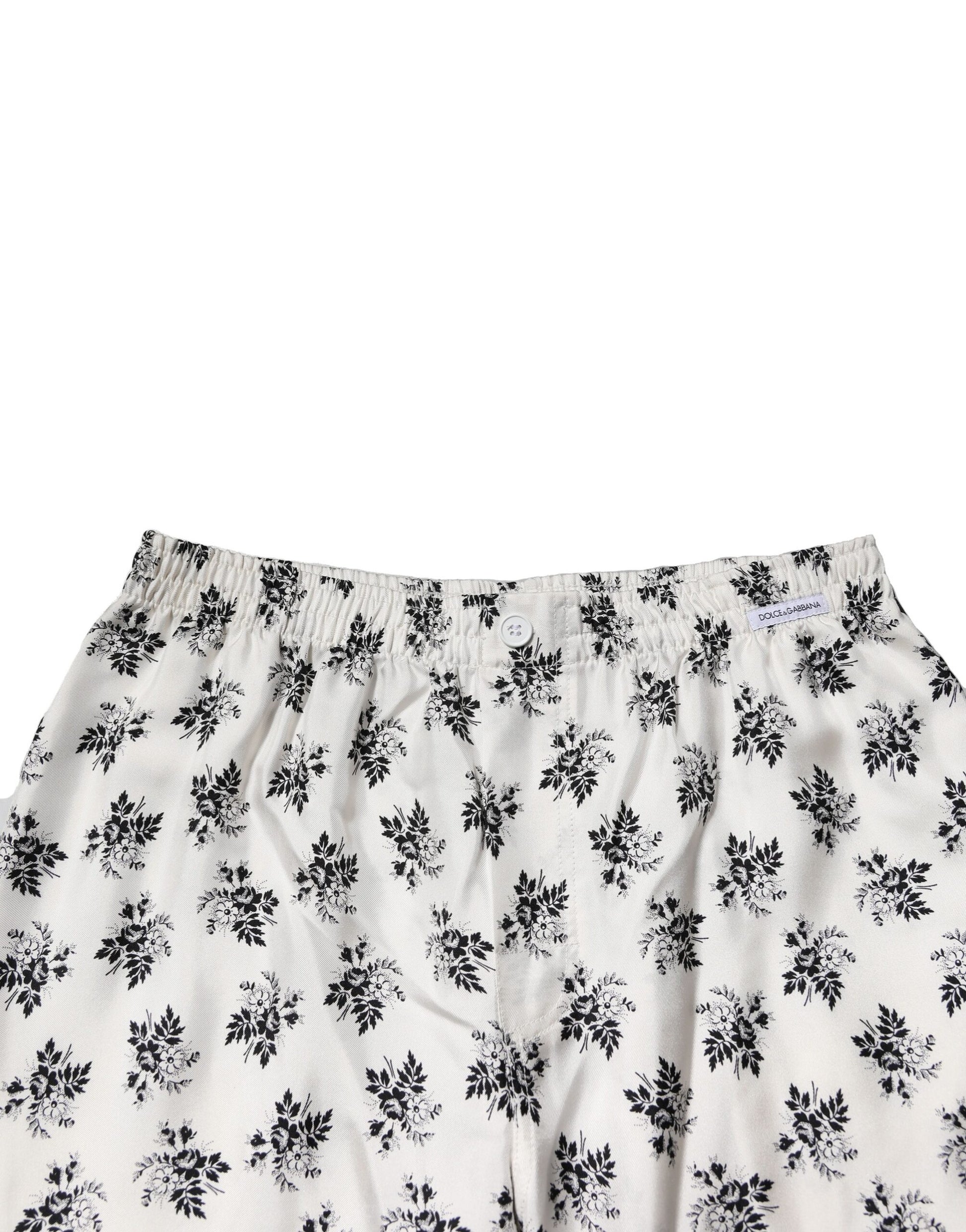 Dolce &amp; Gabbana – Weiße, geblümte Loungehose aus Seide