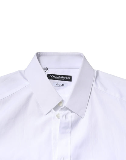 Dolce &amp; Gabbana Weißes, GOLDENES, formelles Baumwollhemd mit Krone