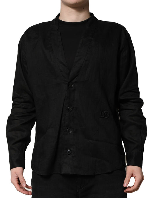 Dolce &amp; Gabbana Schwarzes Leinenhemd mit langen Ärmeln für Herren