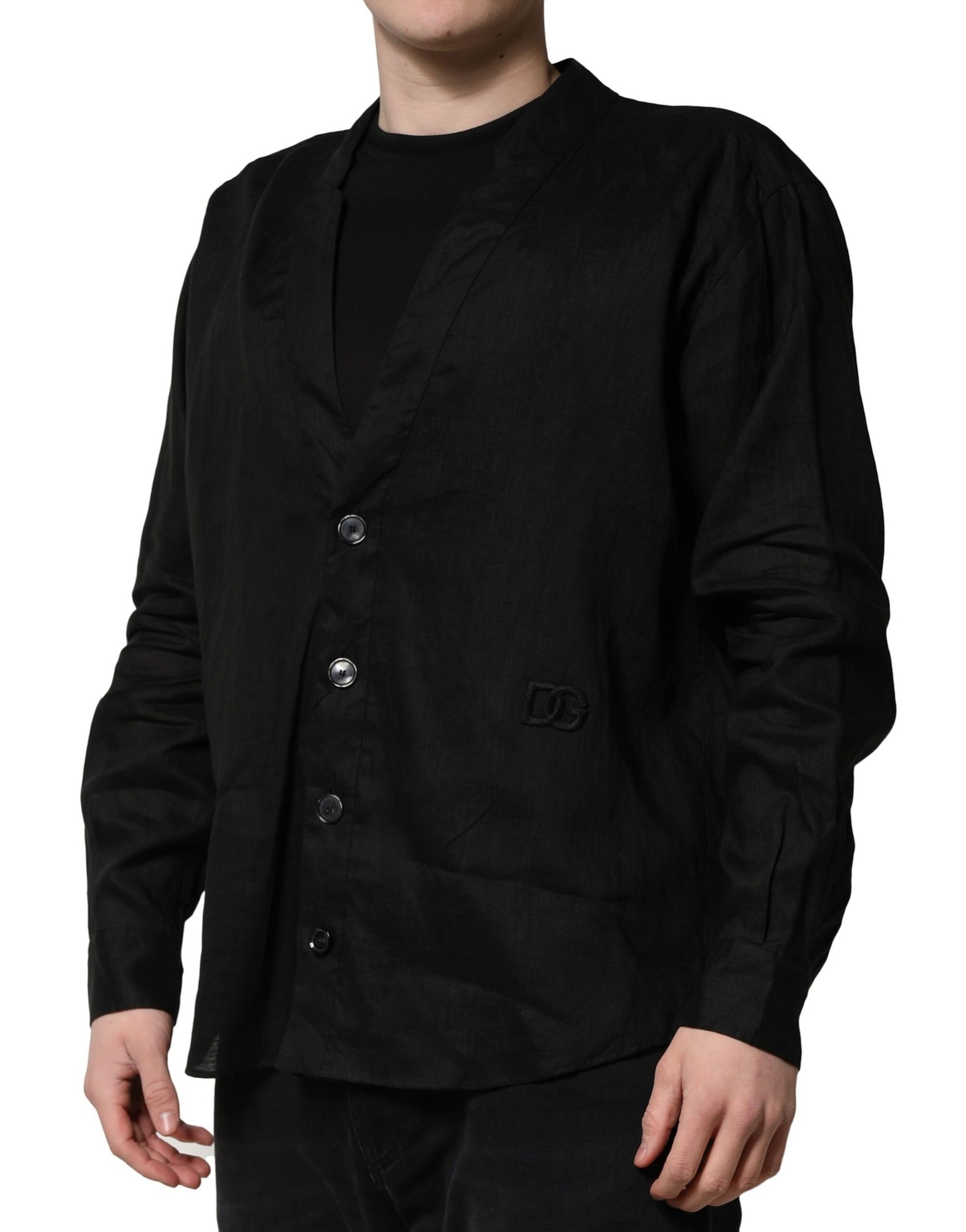 Dolce &amp; Gabbana Schwarzes Leinenhemd mit langen Ärmeln für Herren