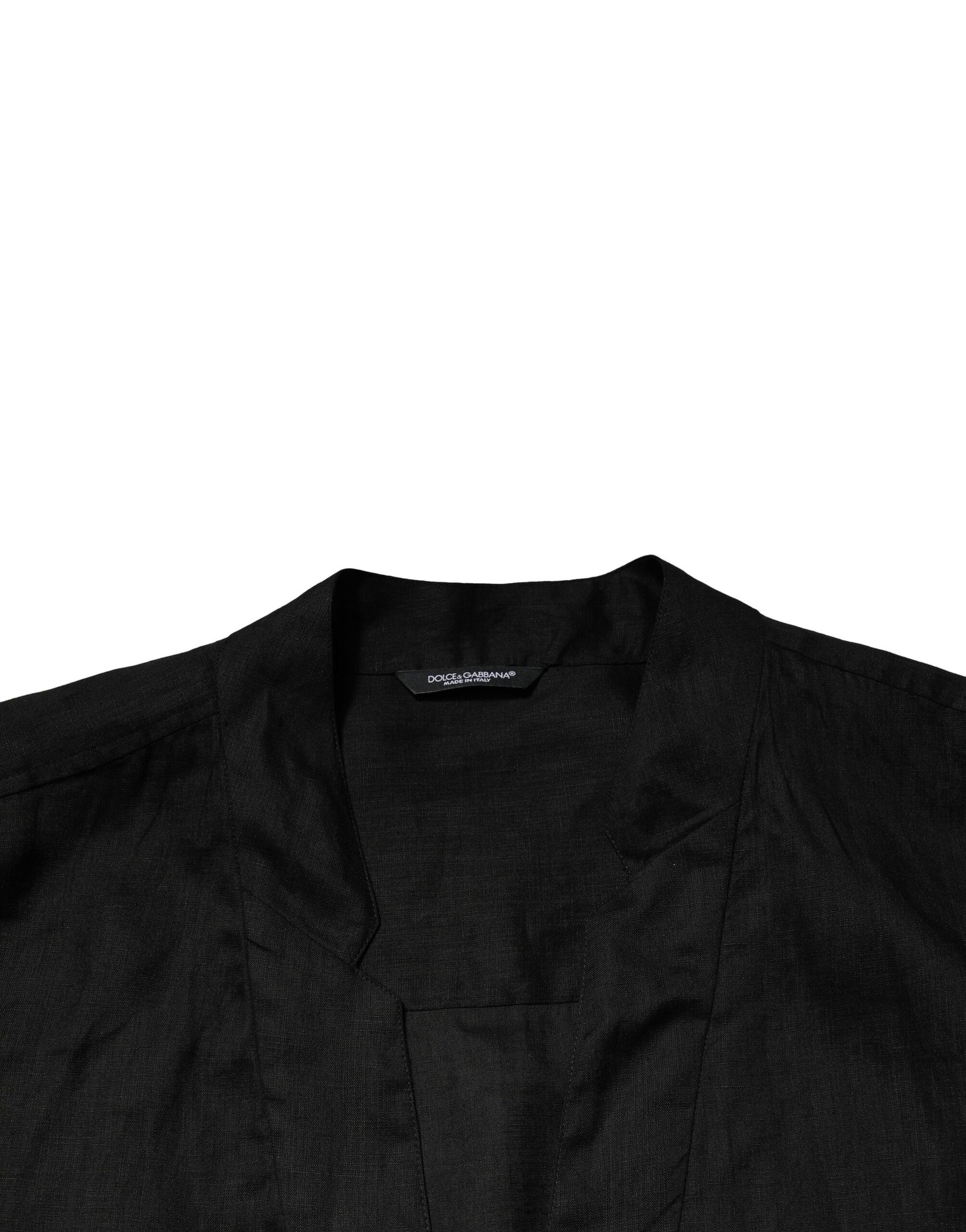 Dolce &amp; Gabbana Schwarzes Leinenhemd mit langen Ärmeln für Herren