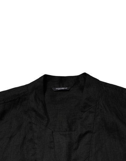 Dolce &amp; Gabbana Schwarzes Leinenhemd mit langen Ärmeln für Herren