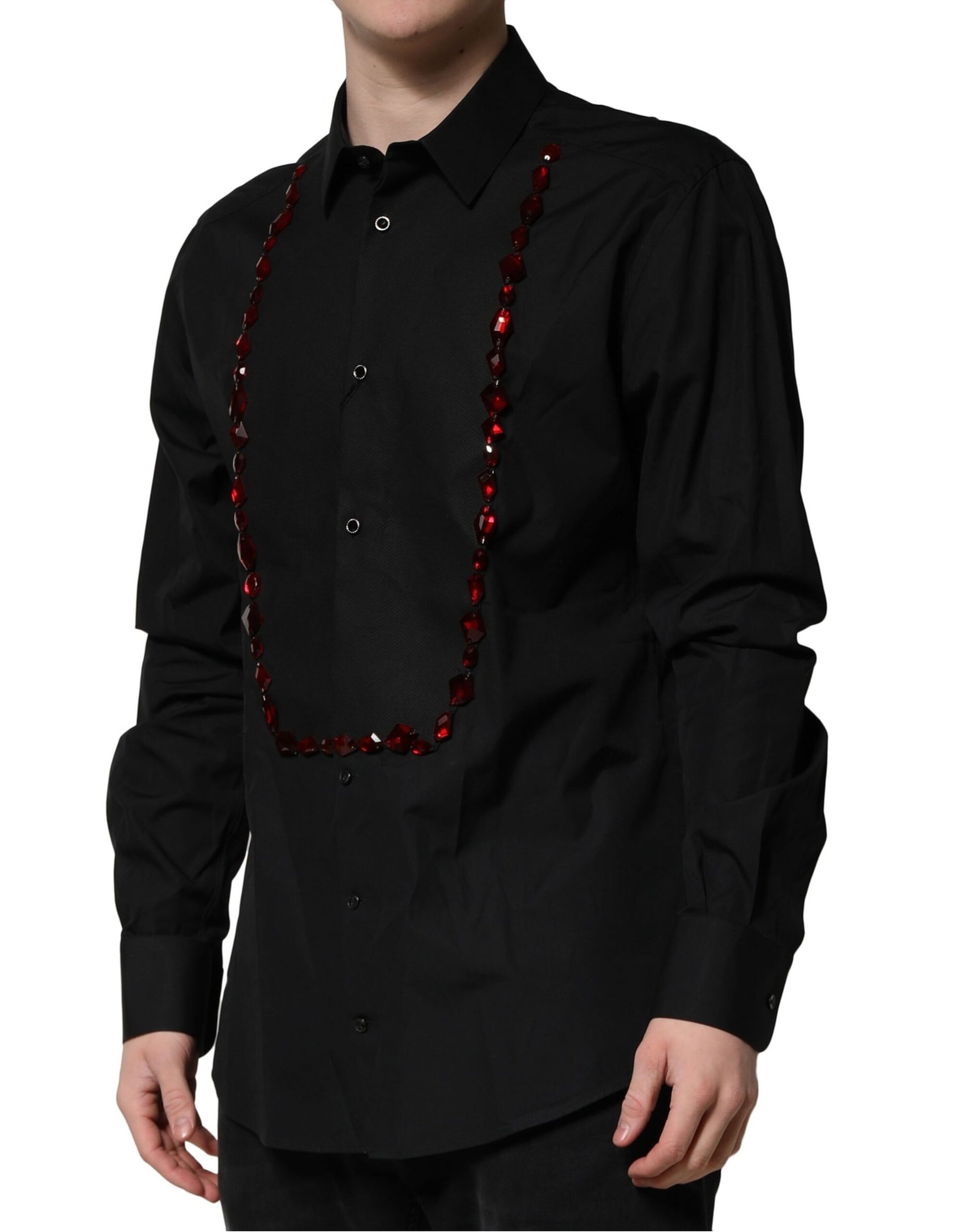 Dolce &amp; Gabbana Schwarzes Kristall GOLD Formelles Herrenhemd