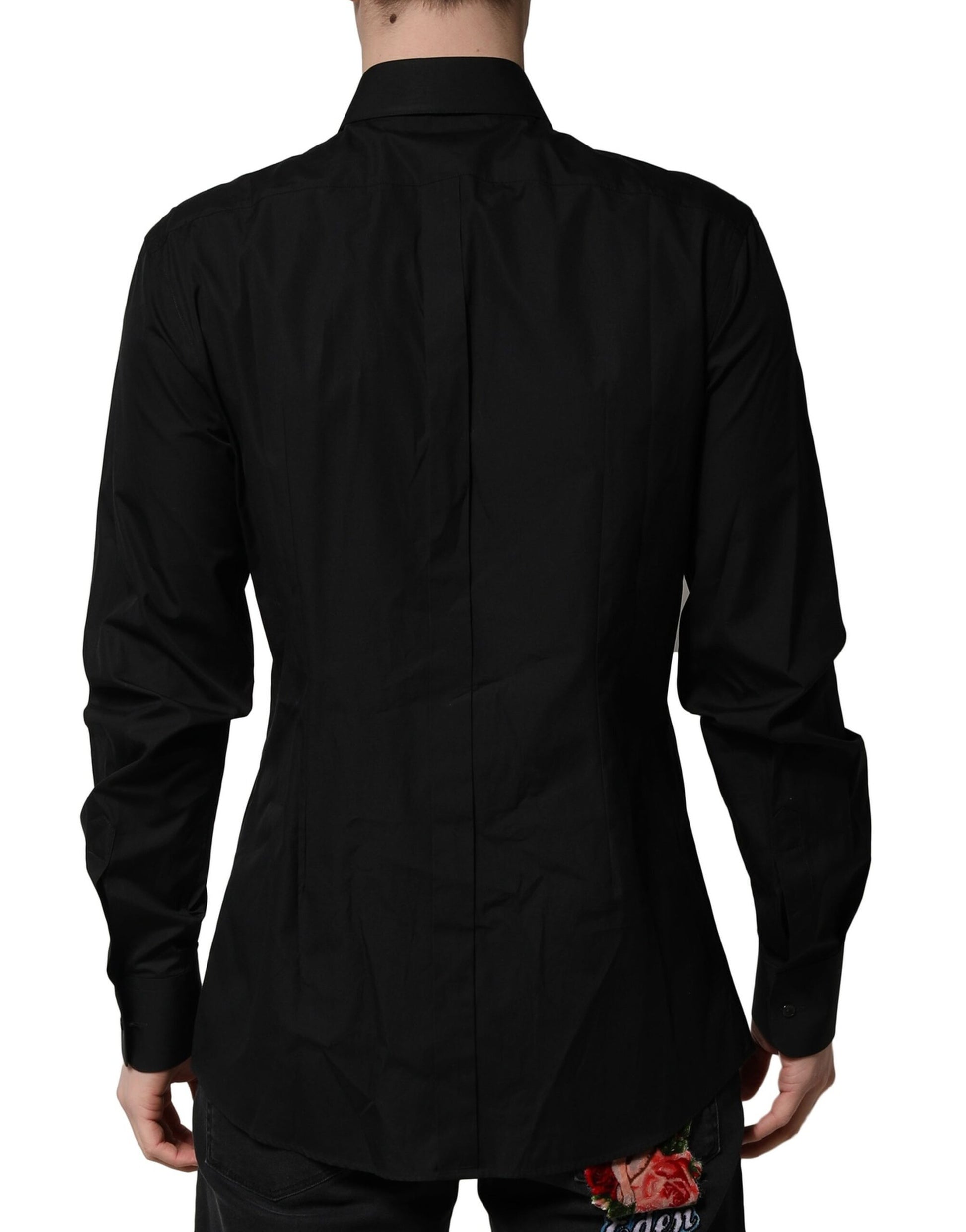 Dolce &amp; Gabbana Schwarzes Kristall GOLD Formelles Herrenhemd