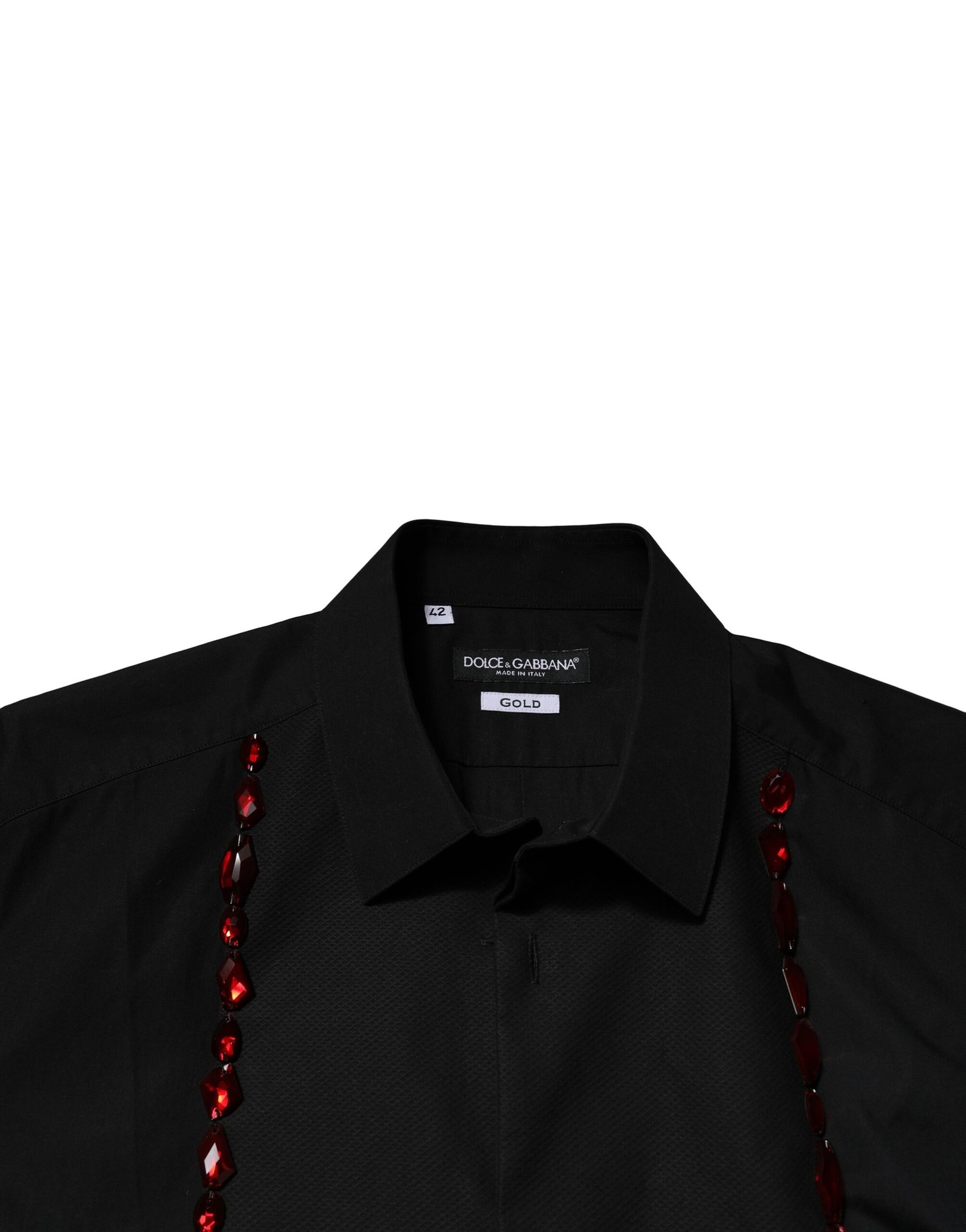 Dolce &amp; Gabbana Schwarzes Kristall GOLD Formelles Herrenhemd